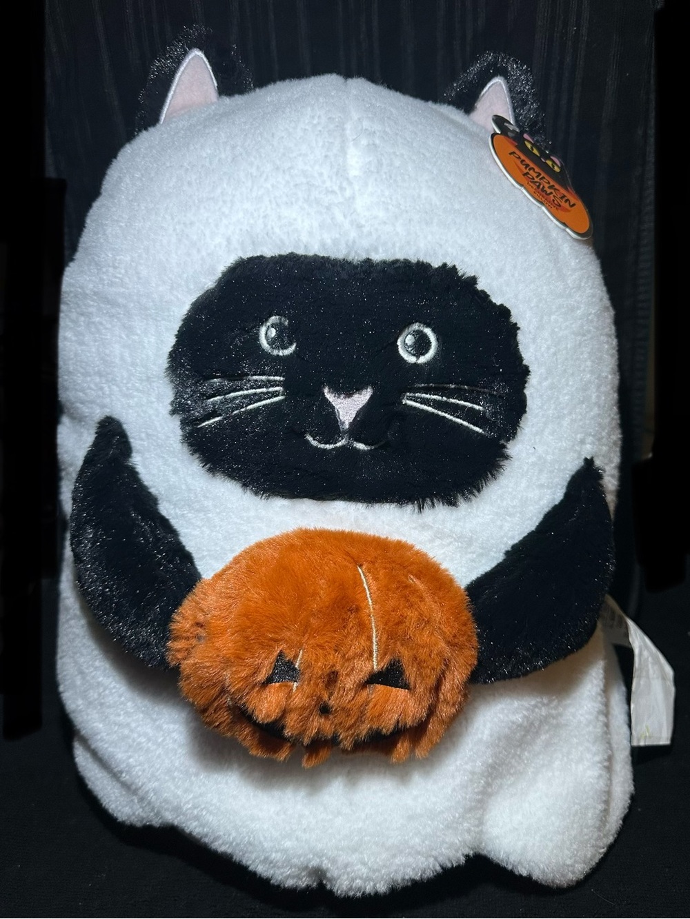 Pumpkin Paws Ghost Kitty Large Decorative Pillow~NEW!